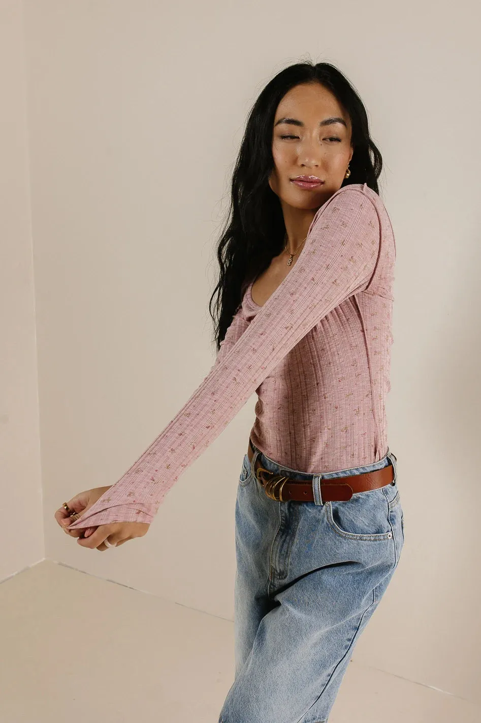 Chloe Floral Ribbed Top in Rose - FINAL SALE sold by bohme product image thumbnail 4