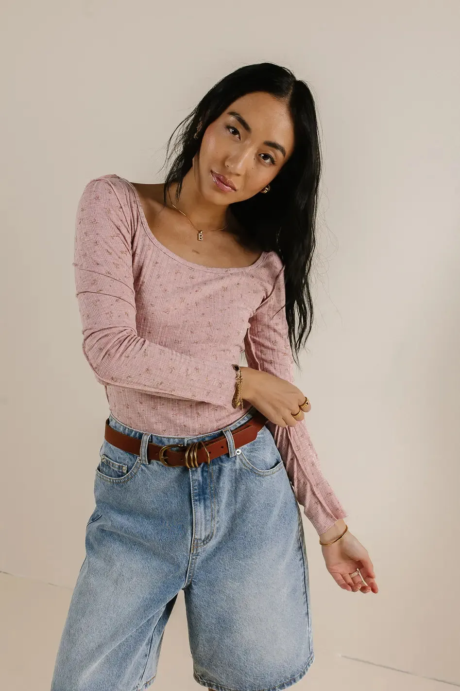 Chloe Floral Ribbed Top in Rose - FINAL SALE sold by bohme product image thumbnail 2