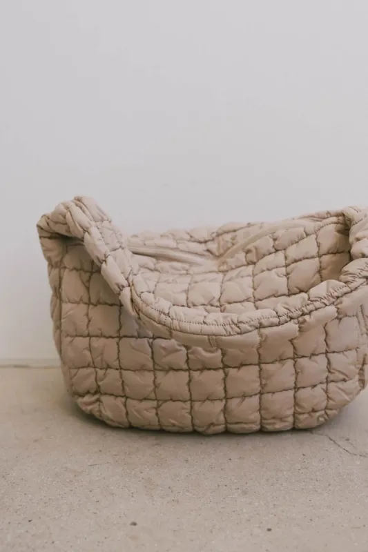 Nora Quilted Tote Bag in Beige sold by bohme
