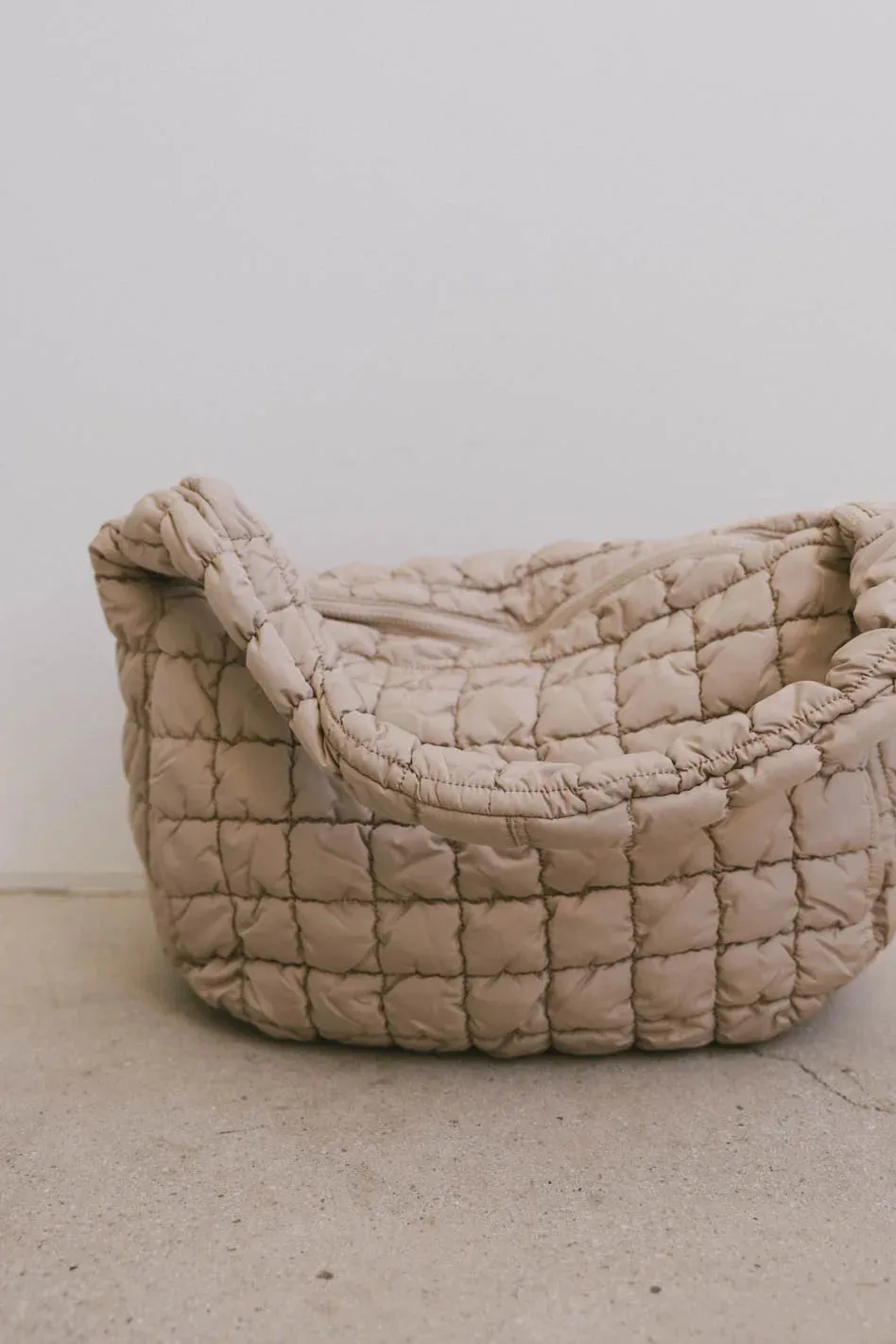 Nora Quilted Tote Bag in Beige sold by bohme