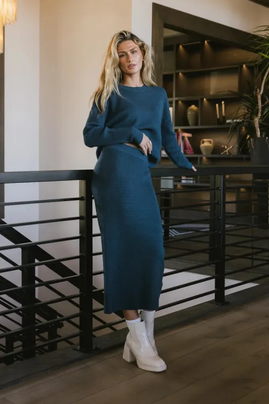 Noelle Waffle Knit Skirt in Teal - FINAL SALE sold by bohme