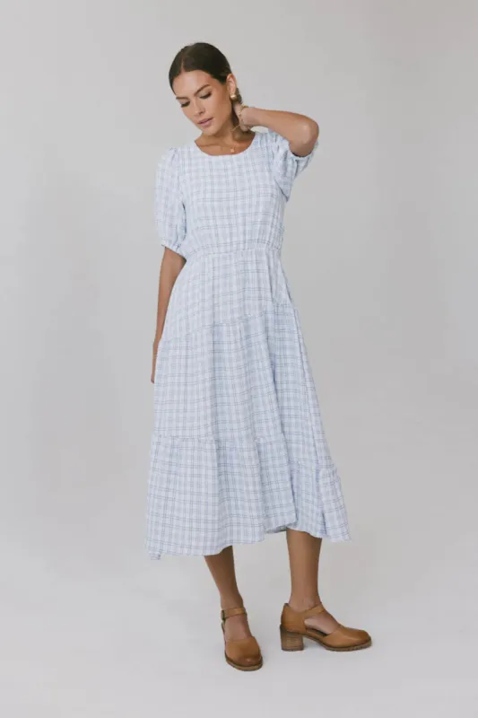 Melina Plaid Midi Dress in Blue - FINAL SALE sold by bohme