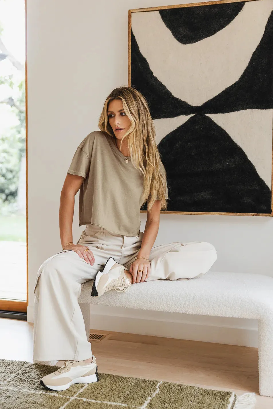 Billie Cropped T-Shirt in Beige - FINAL SALE sold by bohme product image thumbnail 4