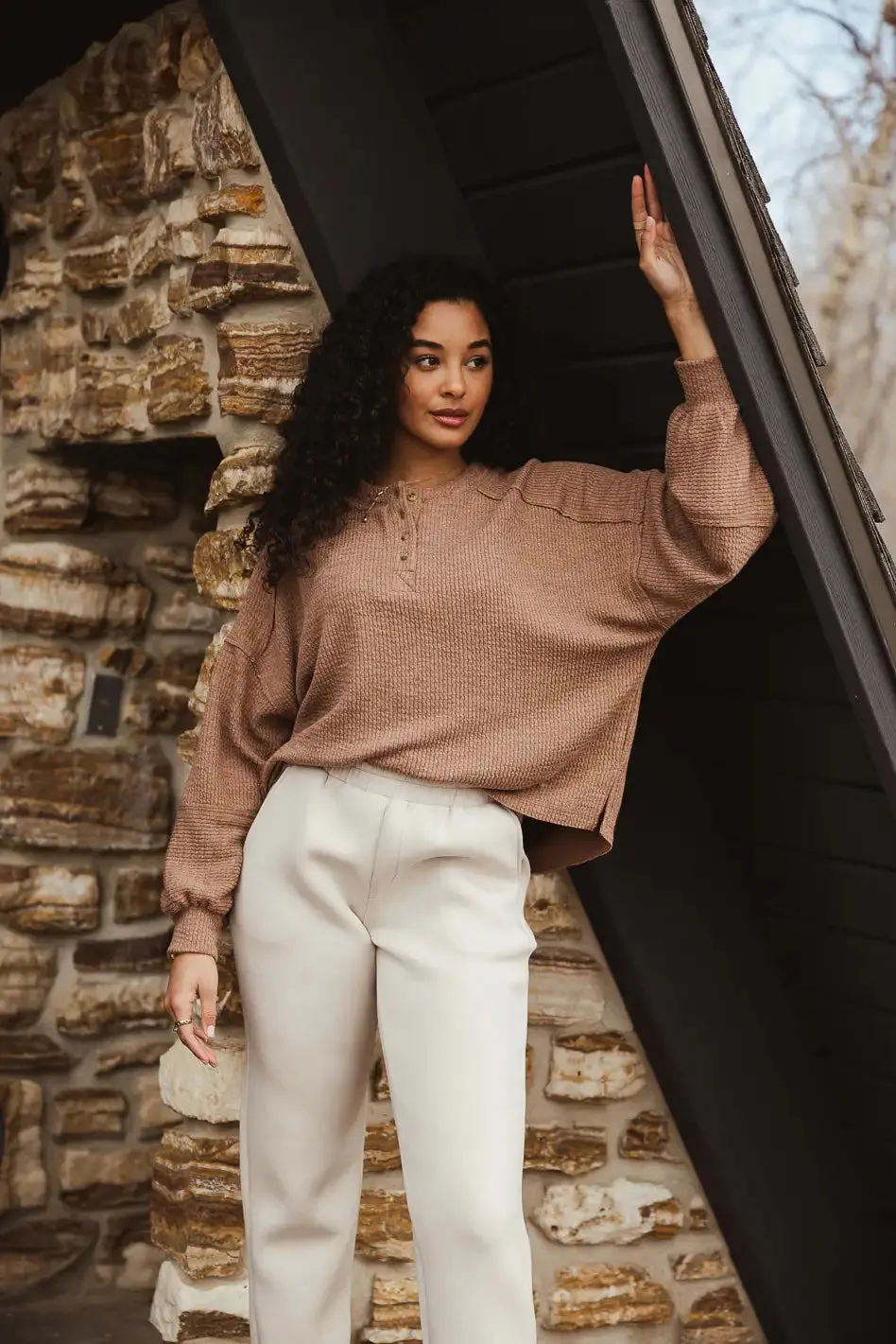 Arabella Ribbed Henley Top in Brown - FINAL SALE sold by bohme product image thumbnail 5