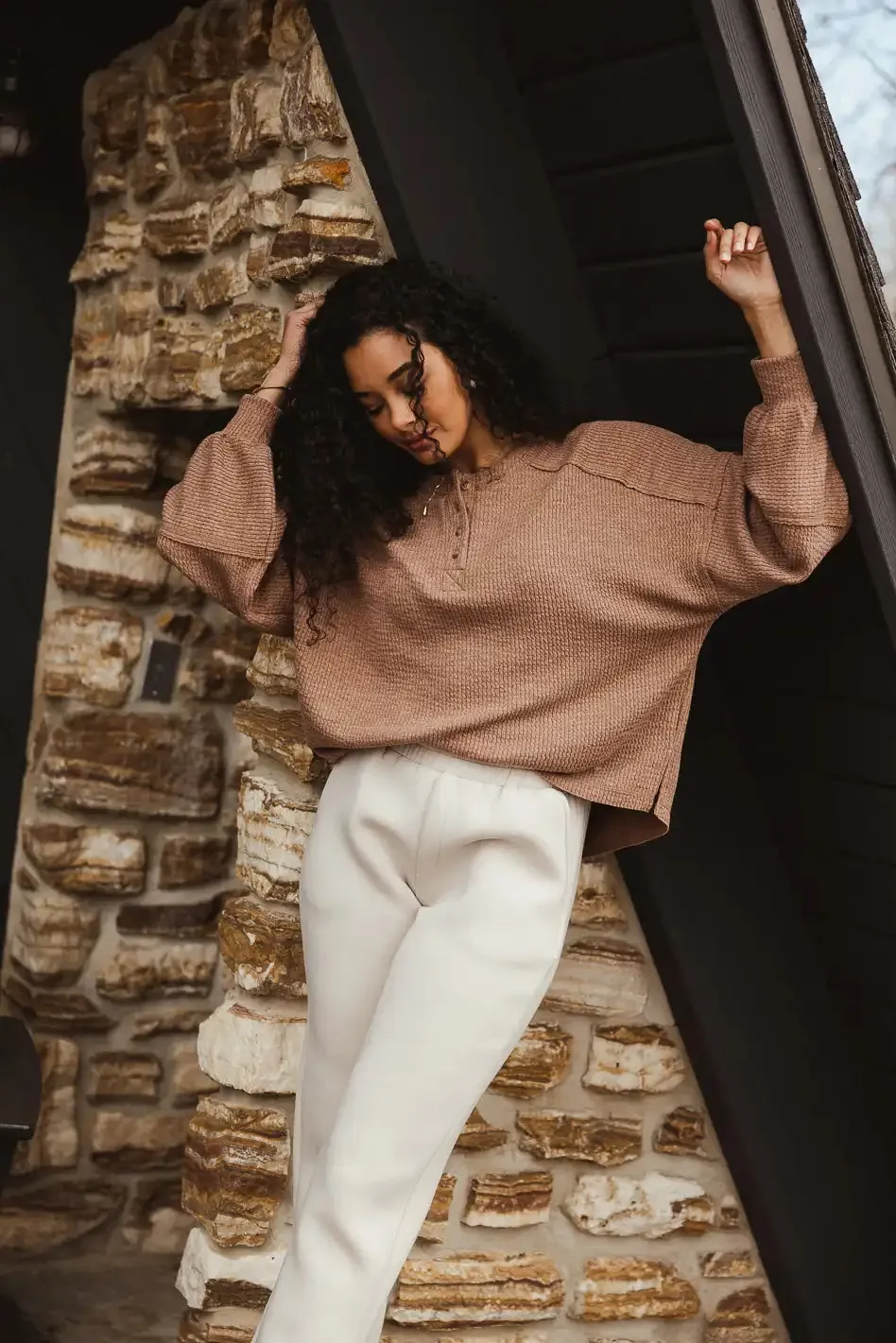 Arabella Ribbed Henley Top in Brown - FINAL SALE sold by bohme product image thumbnail 3