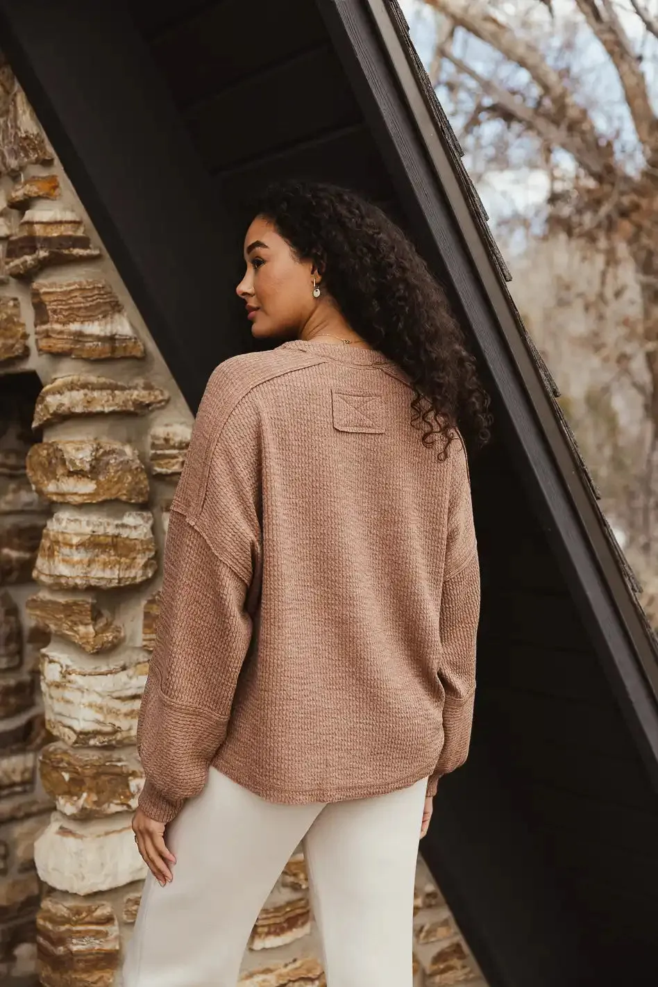 Arabella Ribbed Henley Top in Brown - FINAL SALE sold by bohme product image thumbnail 4