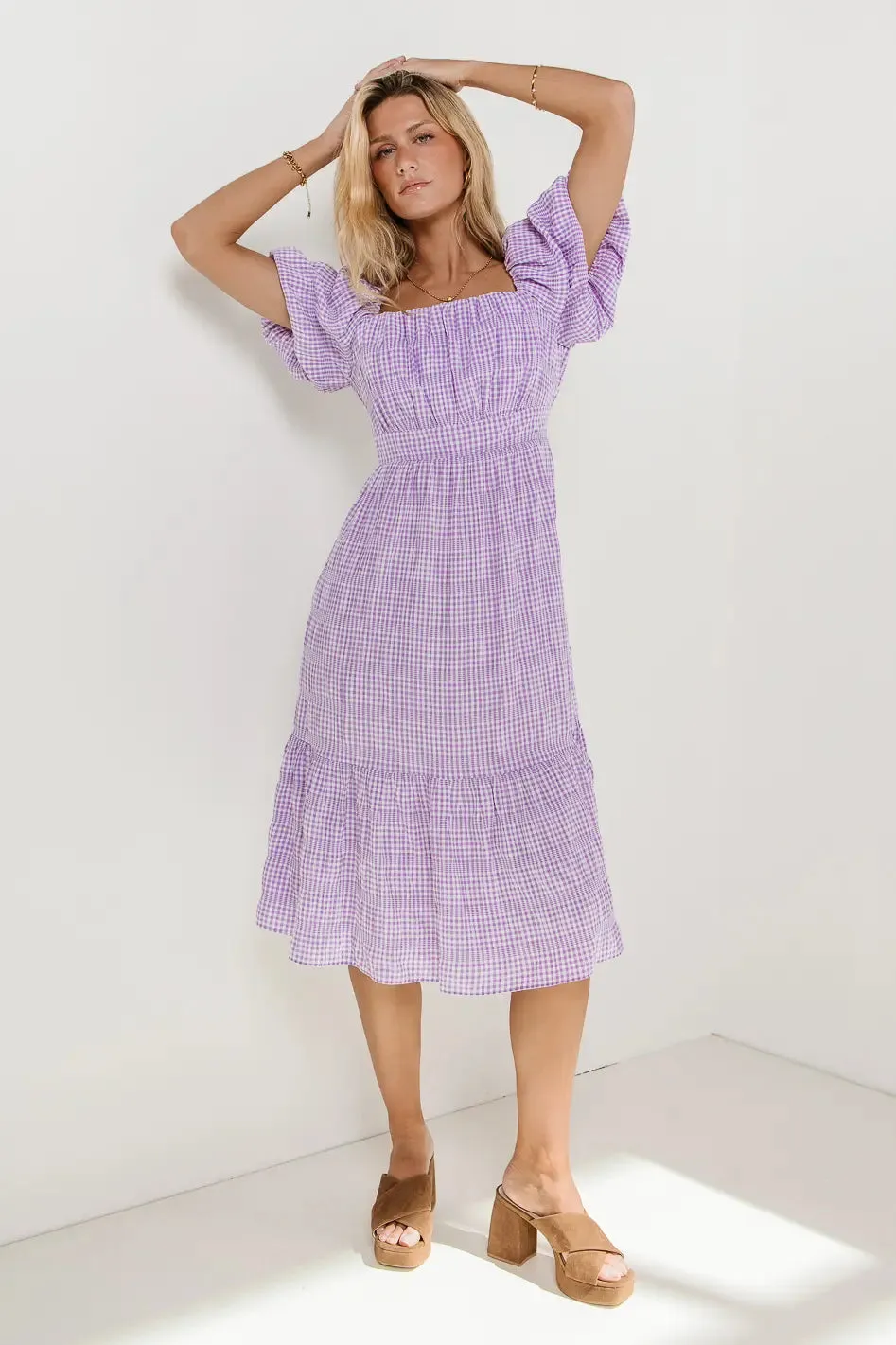 Laney Gingham Dress in Lavender - FINAL SALE sold by bohme