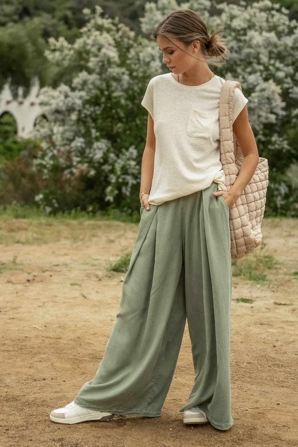 Katie Wide Leg Tencel Pants in Sage - FINAL SALE sold by bohme product image thumbnail 4