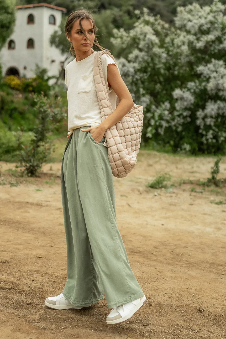 Katie Wide Leg Tencel Pants in Sage - FINAL SALE sold by bohme