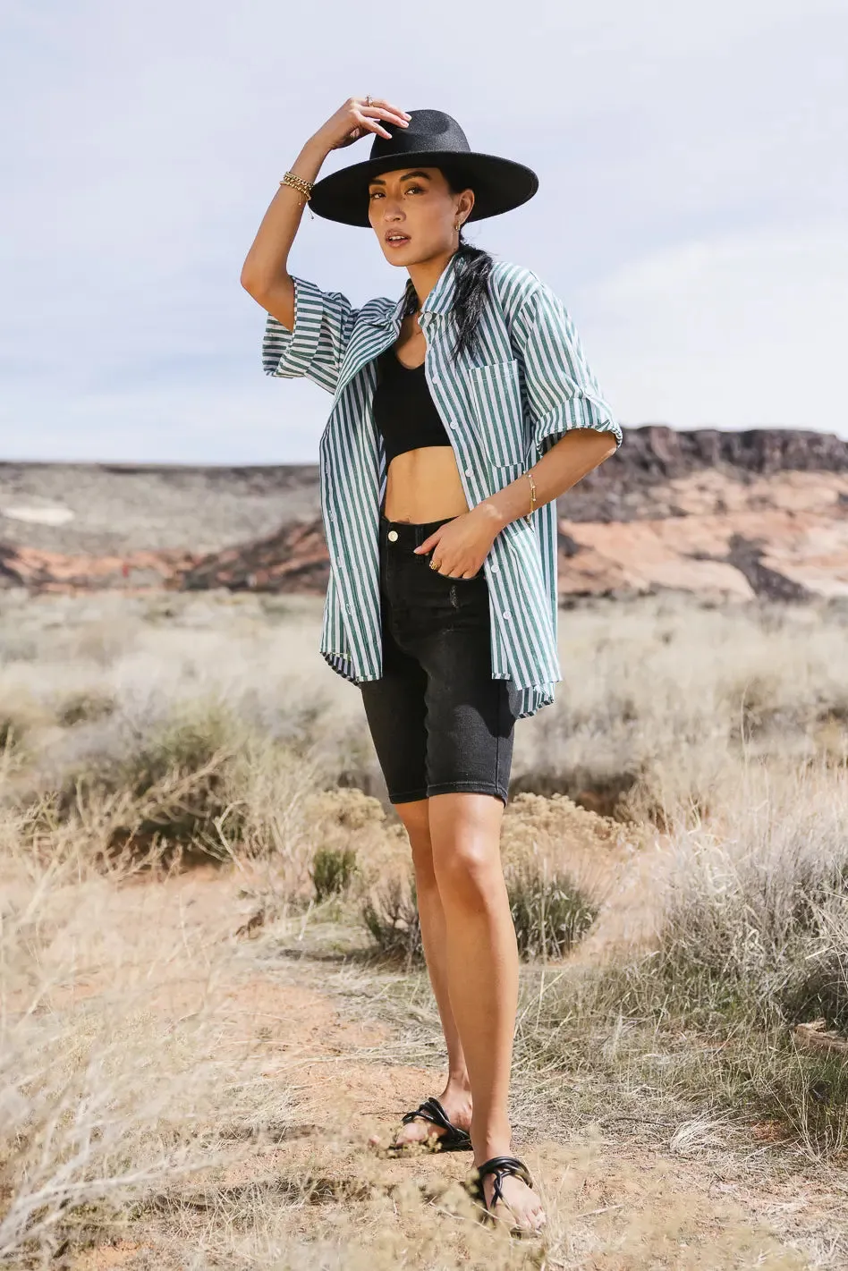 Hattie Striped Button Up in Green - FINAL SALE sold by bohme product image thumbnail 2