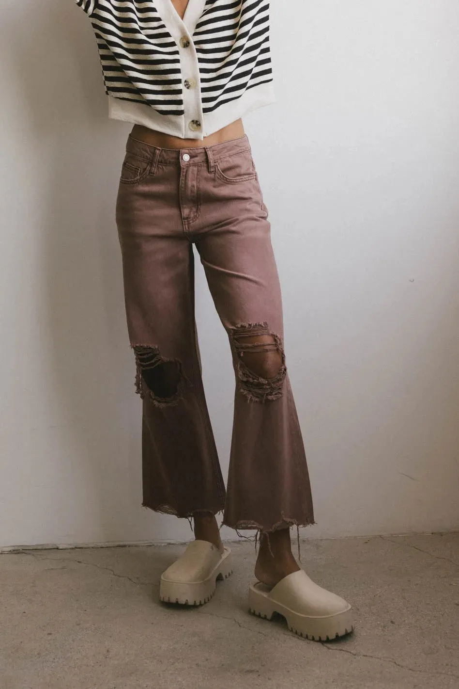 Charlie Distressed Jeans in Mauve - FINAL SALE sold by bohme