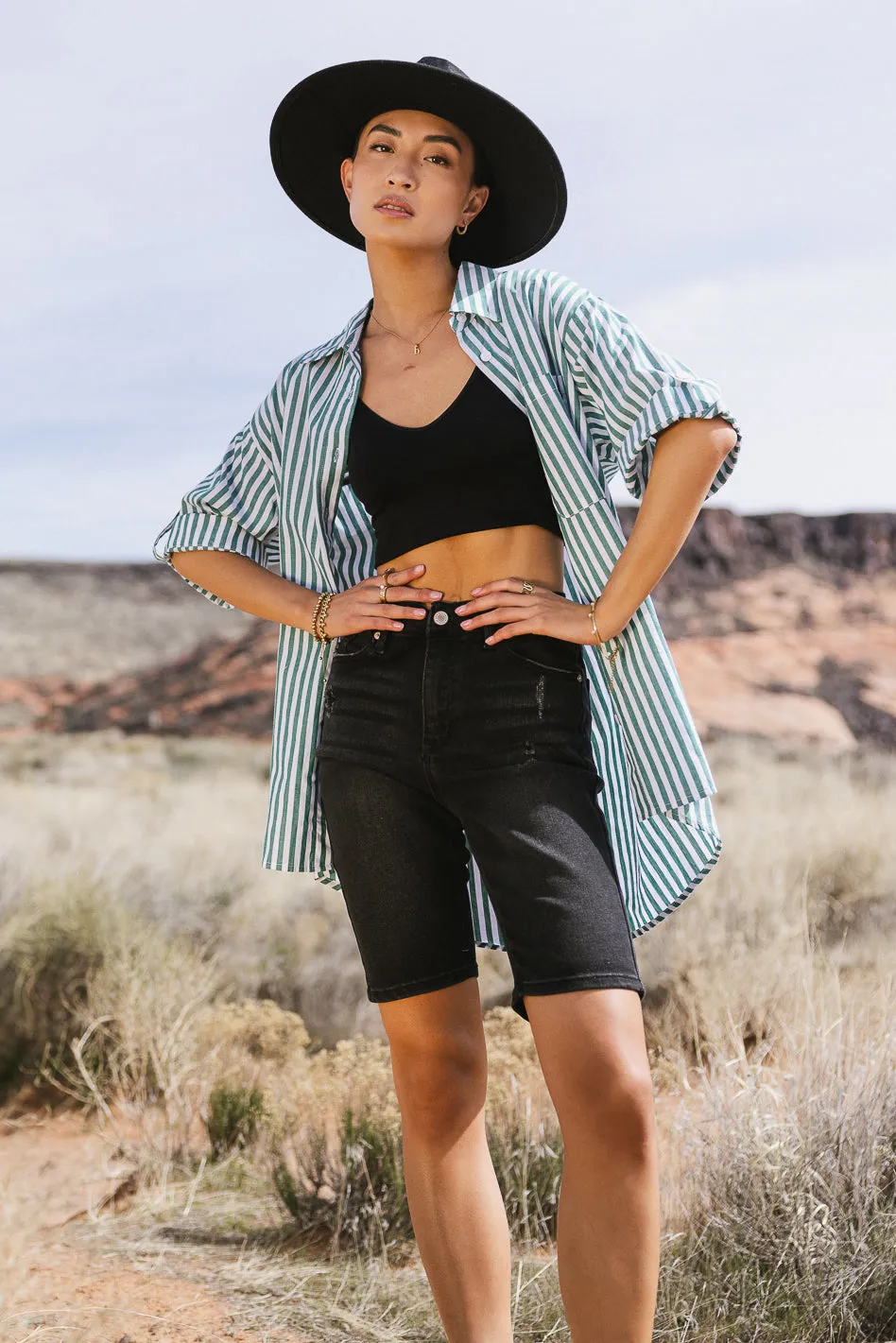 Hattie Striped Button Up in Green - FINAL SALE sold by bohme product image thumbnail 3