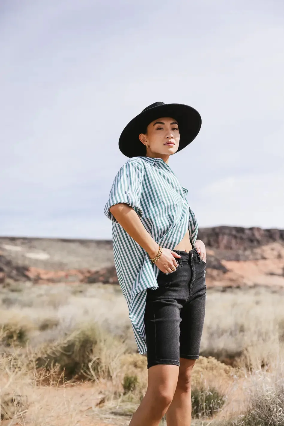 Hattie Striped Button Up in Green - FINAL SALE sold by bohme product image thumbnail 4