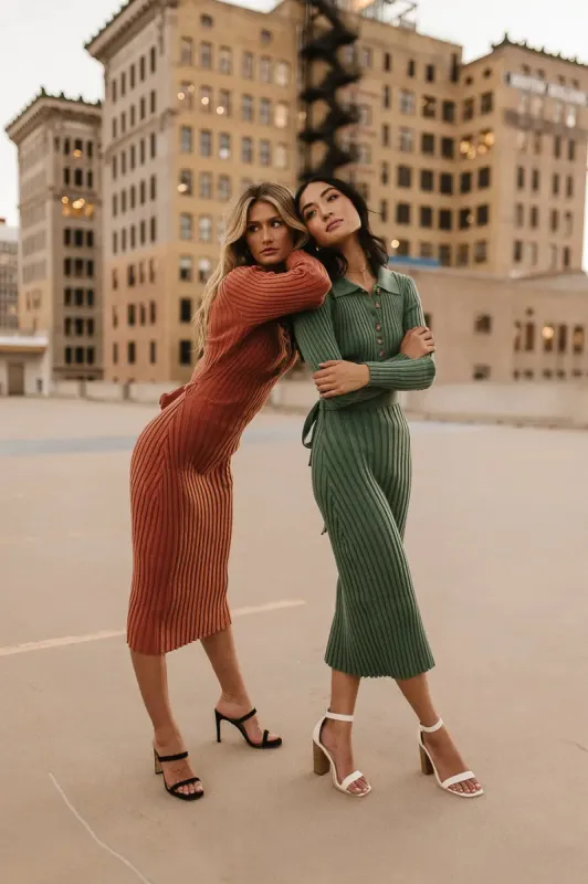Carden Ribbed Midi Dress in Green - FINAL SALE sold by bohme