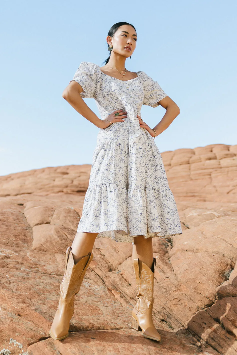 Angelique Floral Dress in Blue sold by bohme