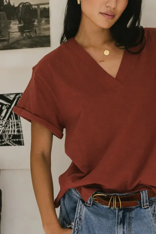 Logan Contrast Top in Brick - FINAL SALE sold by bohme