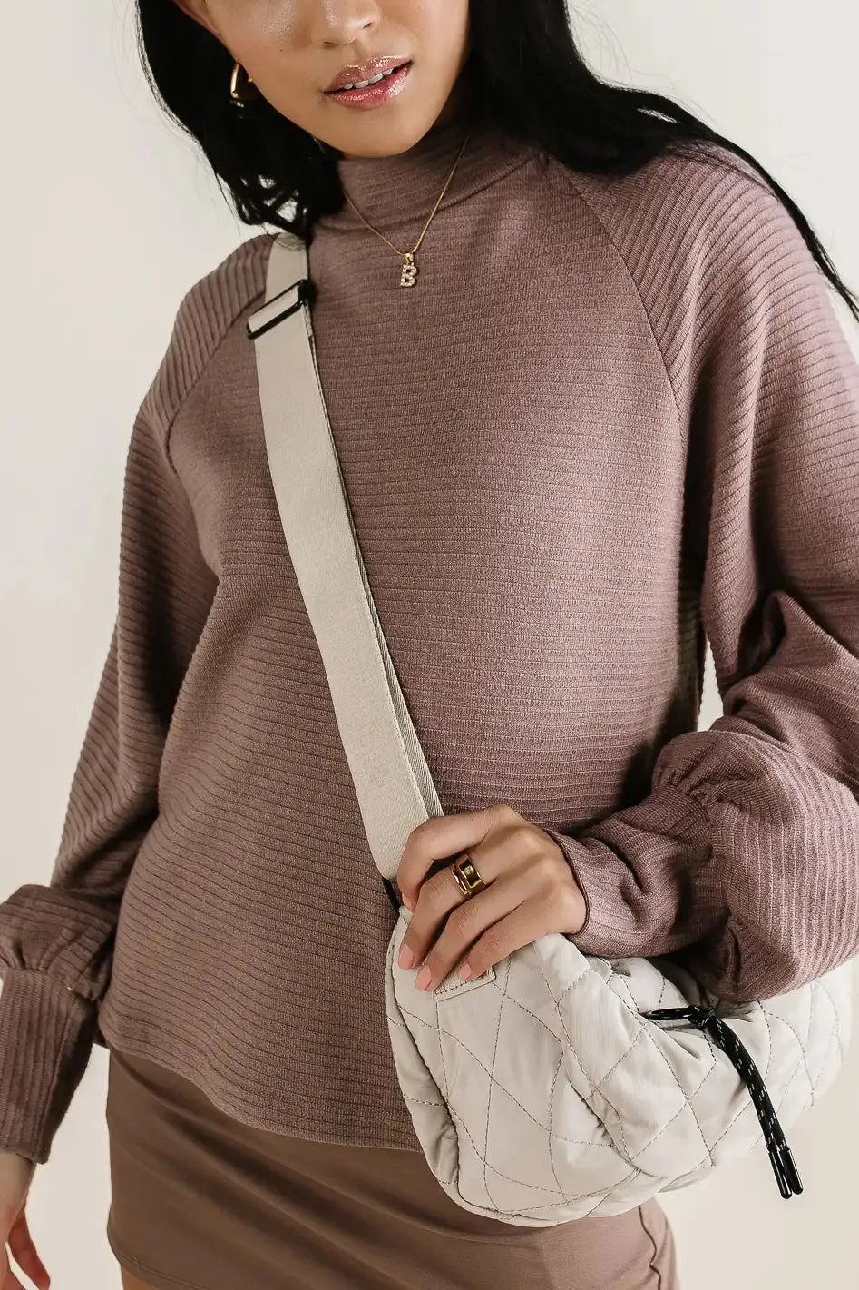 Ella Textured Top in Mocha sold by bohme