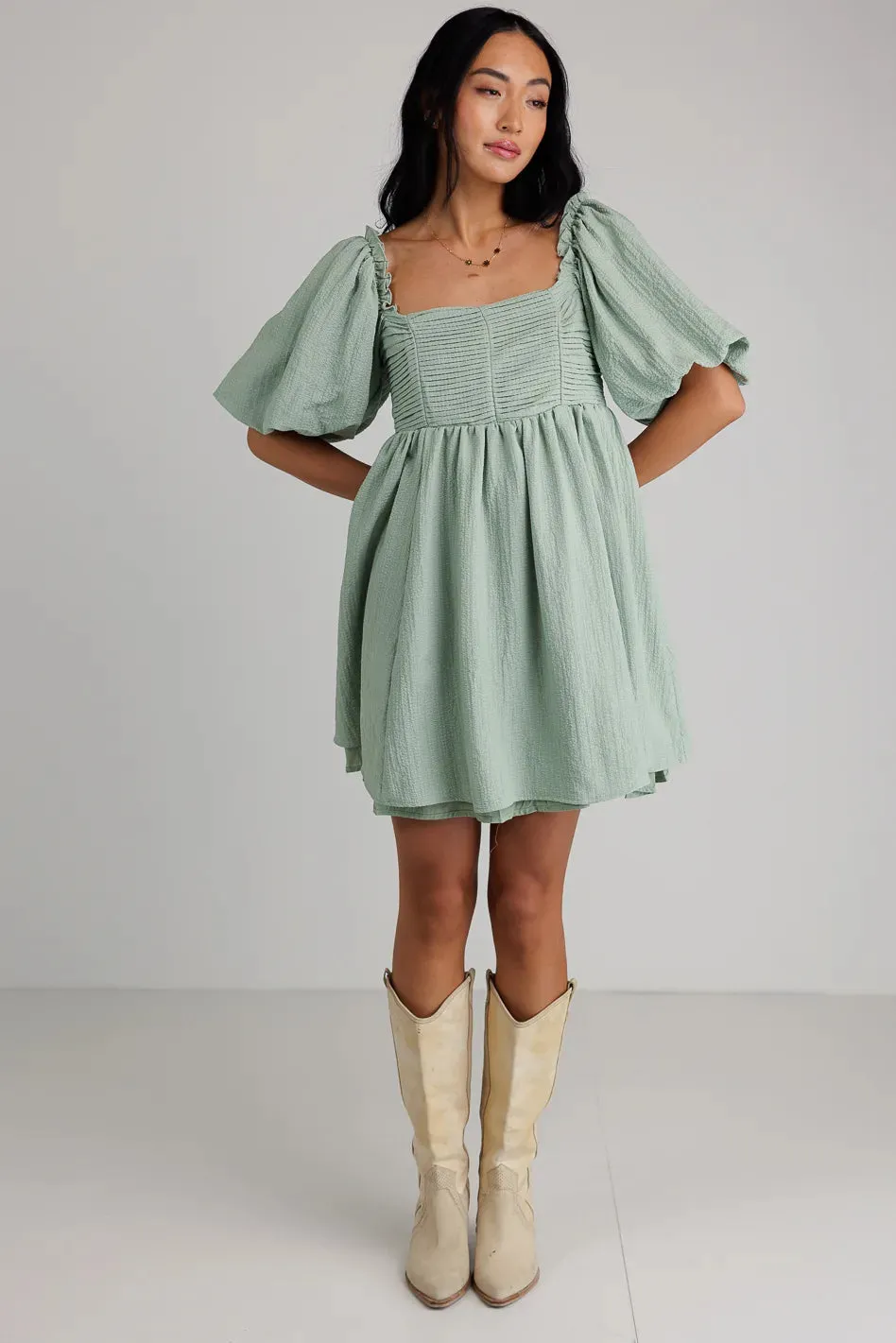 Ryann Mini Dress in Sage - FINAL SALE sold by bohme