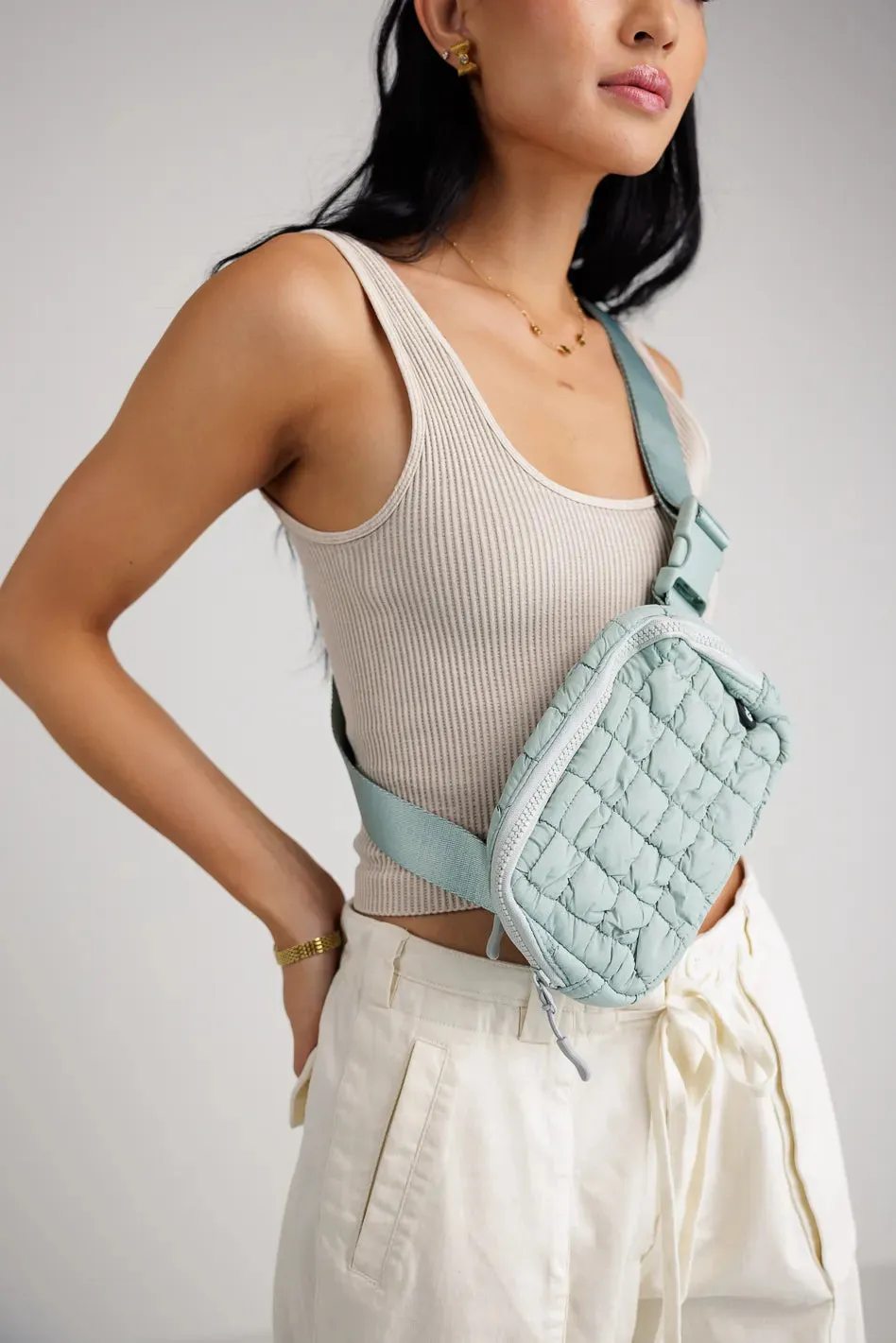 Nylah Quilted Crossbody in Sage sold by bohme