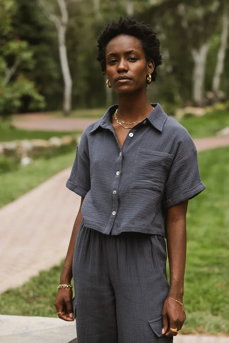 Benji Cotton Gauze Top in Slate Blue - FINAL SALE sold by bohme product image thumbnail 5