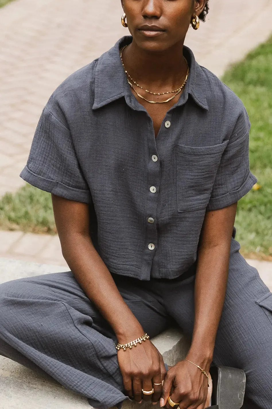 Benji Cotton Gauze Top in Slate Blue - FINAL SALE sold by bohme product image thumbnail 2