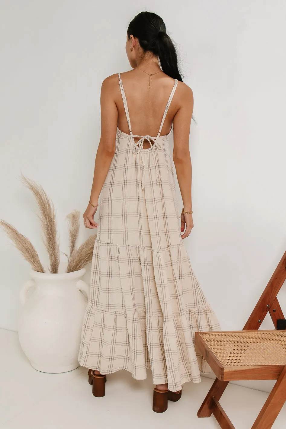 Kendall Plaid Dress in Taupe sold by bohme product image thumbnail 4