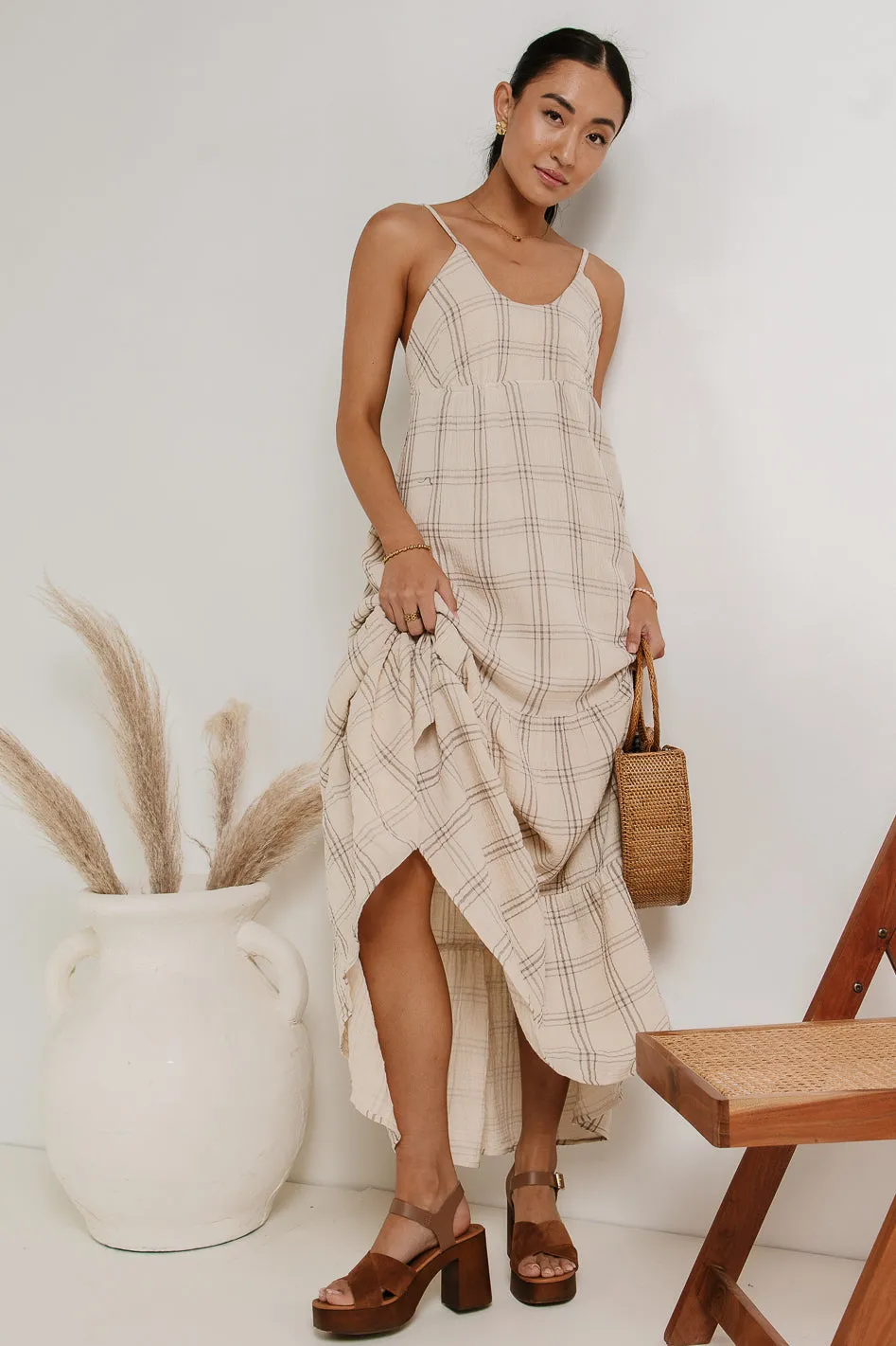 Kendall Plaid Dress in Taupe sold by bohme product image thumbnail 2