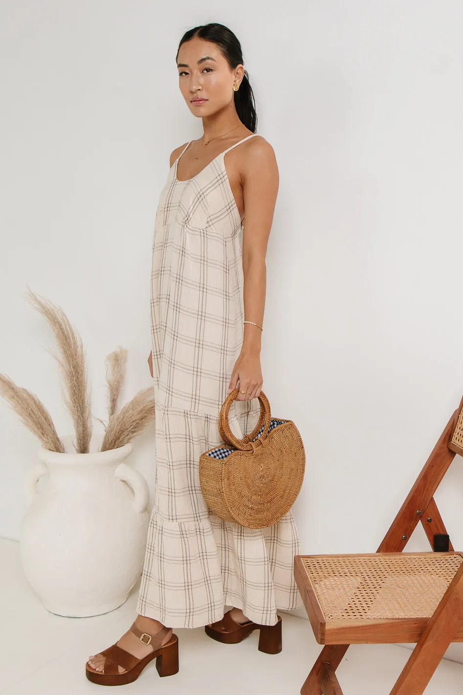Kendall Plaid Dress in Taupe sold by bohme product image thumbnail 5