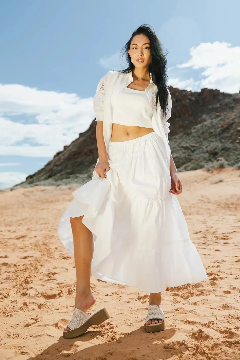 Layana Tiered Skirt in White - FINAL SALE sold by bohme product image thumbnail 3