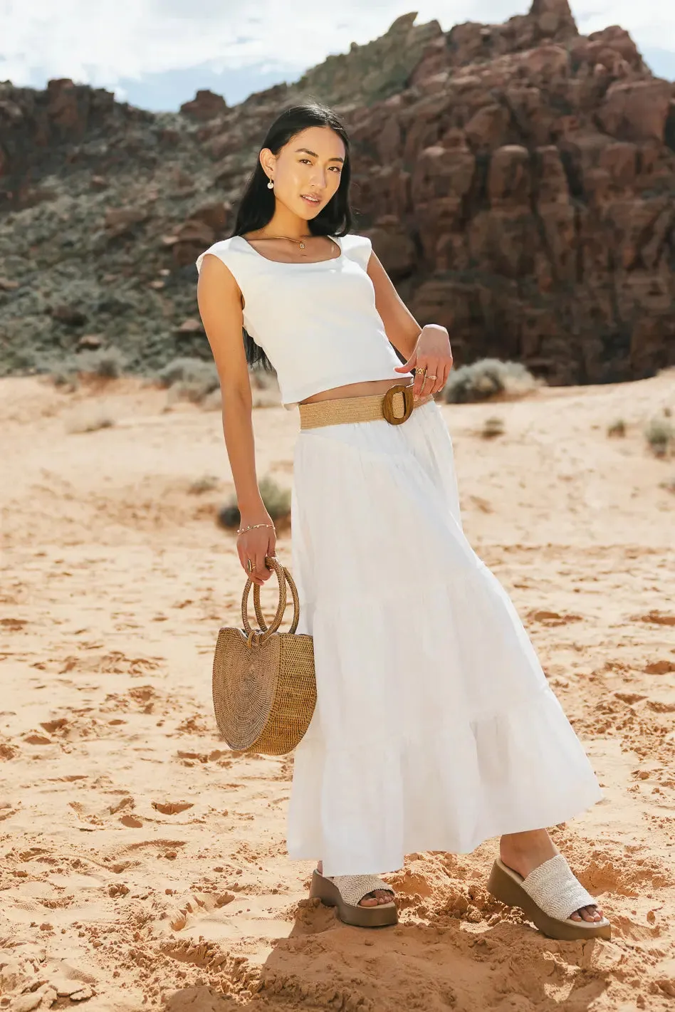 Layana Tiered Skirt in White - FINAL SALE sold by bohme product image thumbnail 2