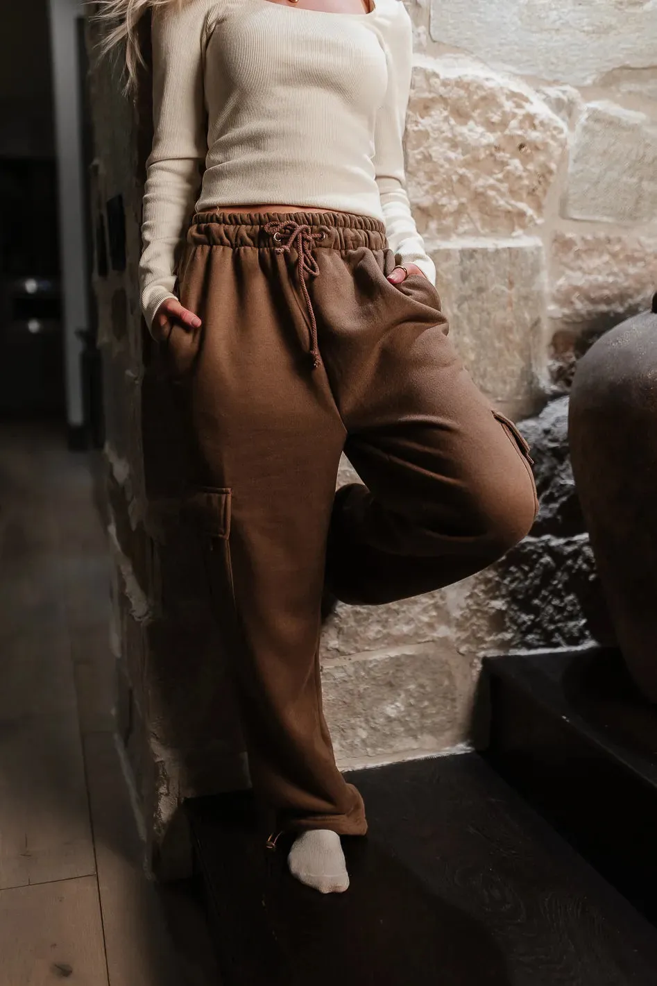 Joanna Cargo Sweatpants in Mocha - FINAL SALE sold by bohme