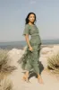 Eugena Ruffled Maxi Dress in Teal sold by bohme