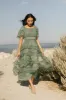 Eugena Ruffled Maxi Dress in Teal sold by bohme