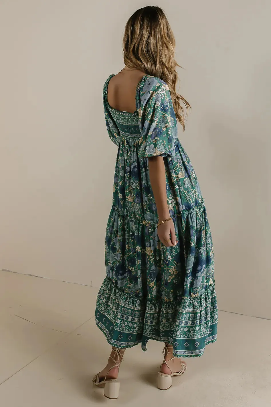 Janice Smocked Floral Dress in Teal - FINAL SALE sold by bohme product image thumbnail 2