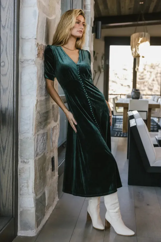 Lia Velvet Dress in Emerald - FINAL SALE sold by bohme