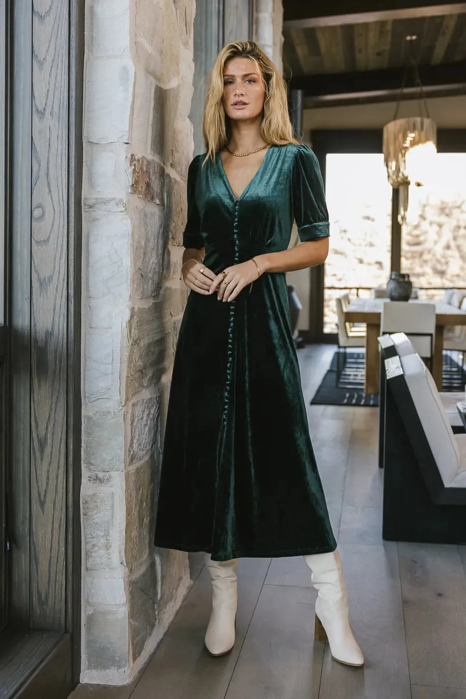 Lia Velvet Dress in Emerald - FINAL SALE sold by bohme product image thumbnail 4