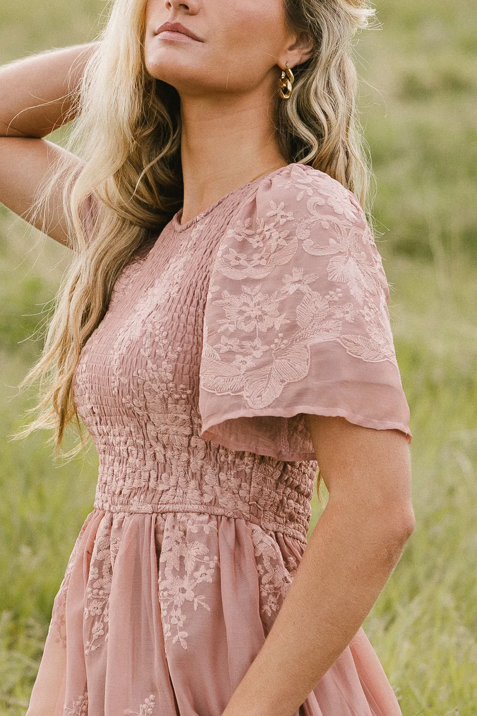Alora Embroidered Dress in Dusty Rose sold by bohme product image thumbnail 3