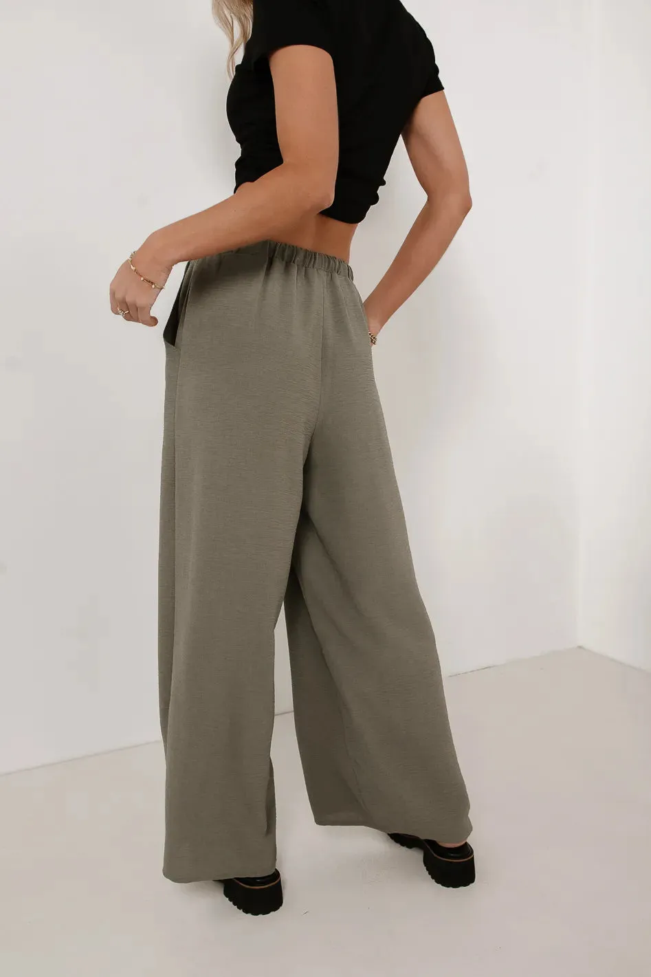 Mia Wide Leg Pants in Olive Green - FINAL SALE sold by bohme product image thumbnail 4