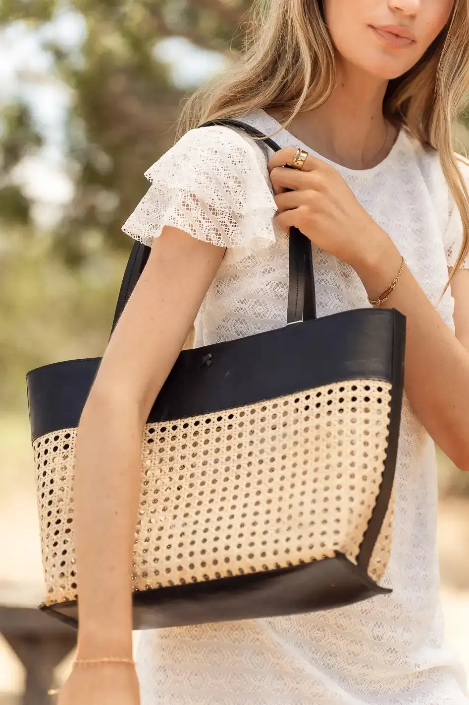 Ellie Wicker Tote in Black - FINAL SALE sold by bohme product image thumbnail 4