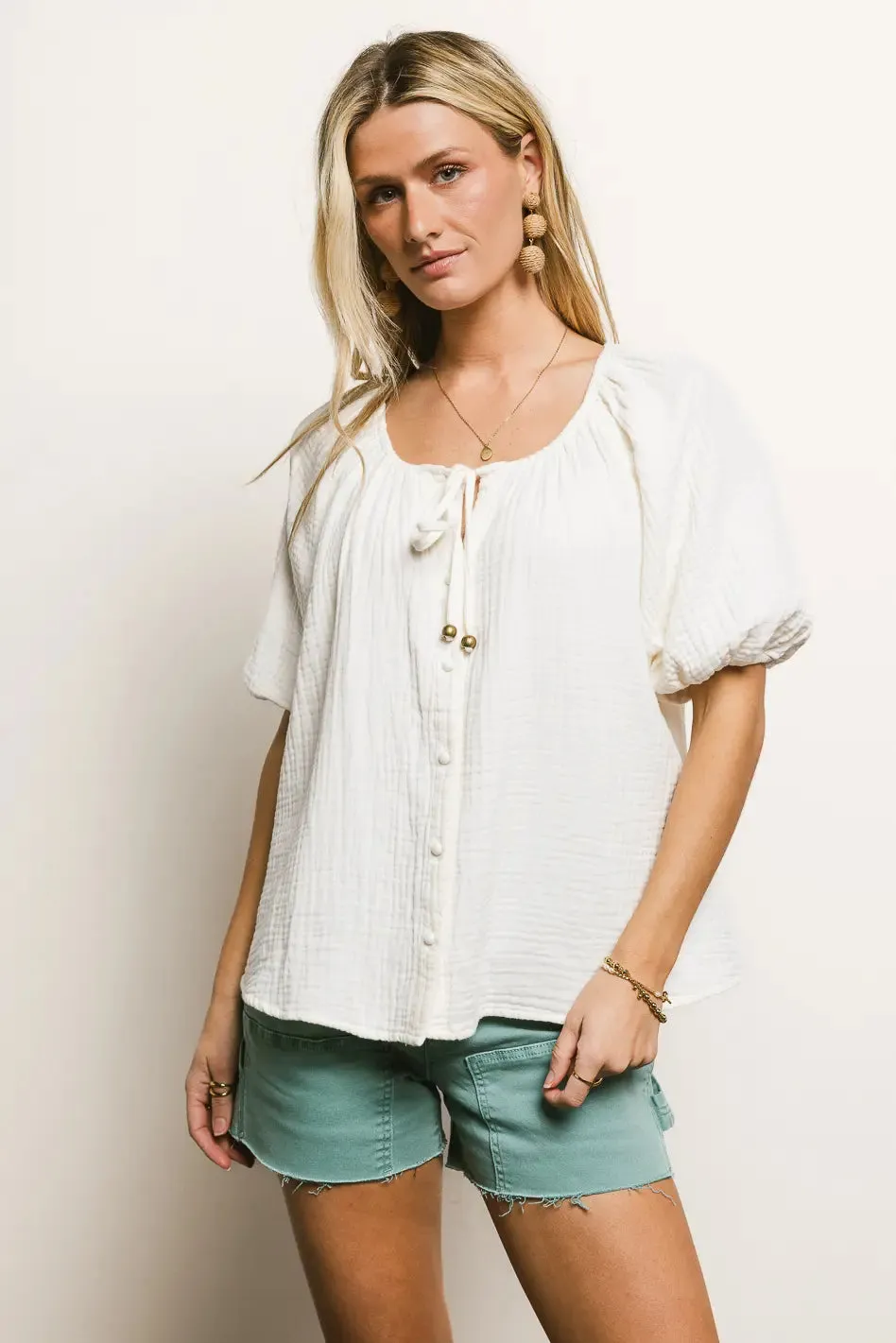 Blakely Button Up Blouse in Cream - FINAL SALE sold by bohme