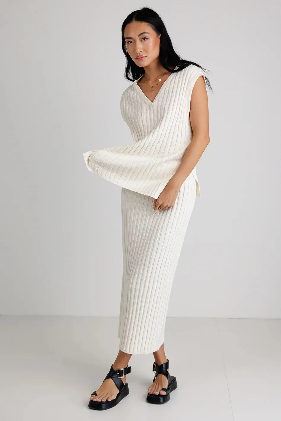 Meilani Ribbed Sweater Vest in Cream sold by bohme product image thumbnail 4