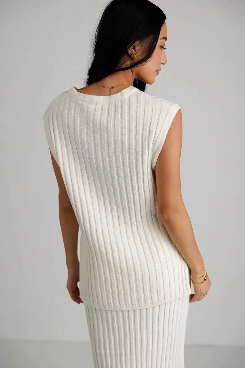 Meilani Ribbed Sweater Vest in Cream sold by bohme product image thumbnail 5