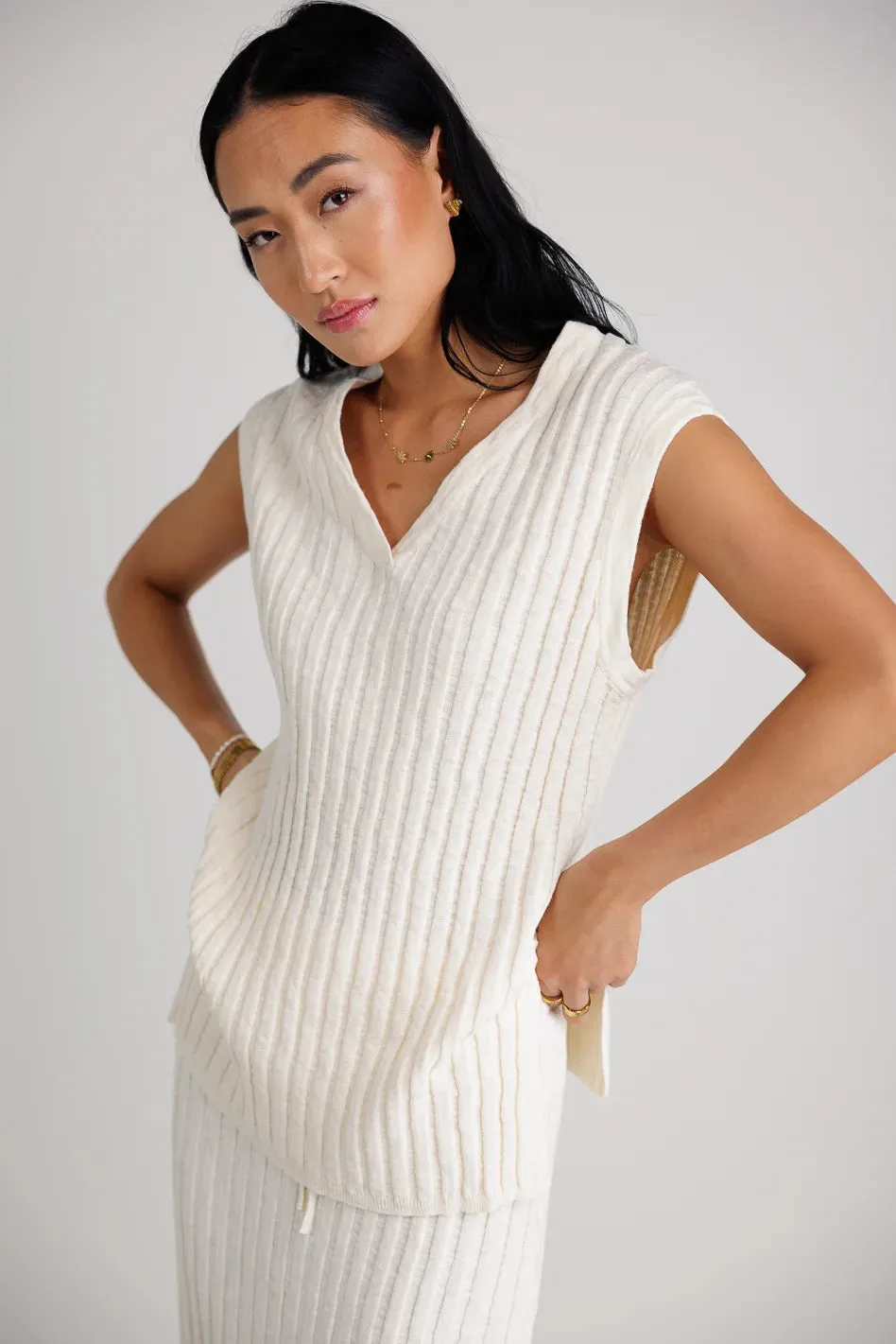 Meilani Ribbed Sweater Vest in Cream sold by bohme product image thumbnail 3