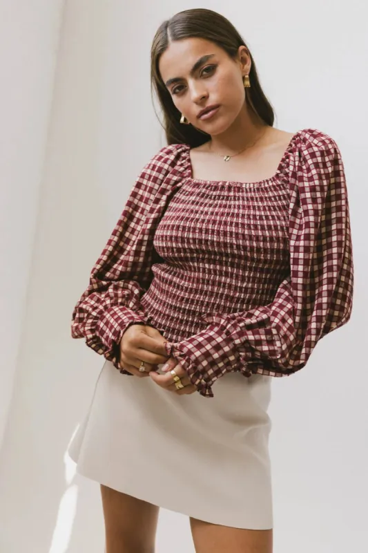 Brinklee Smocked Blouse in Burgundy - FINAL SALE sold by bohme