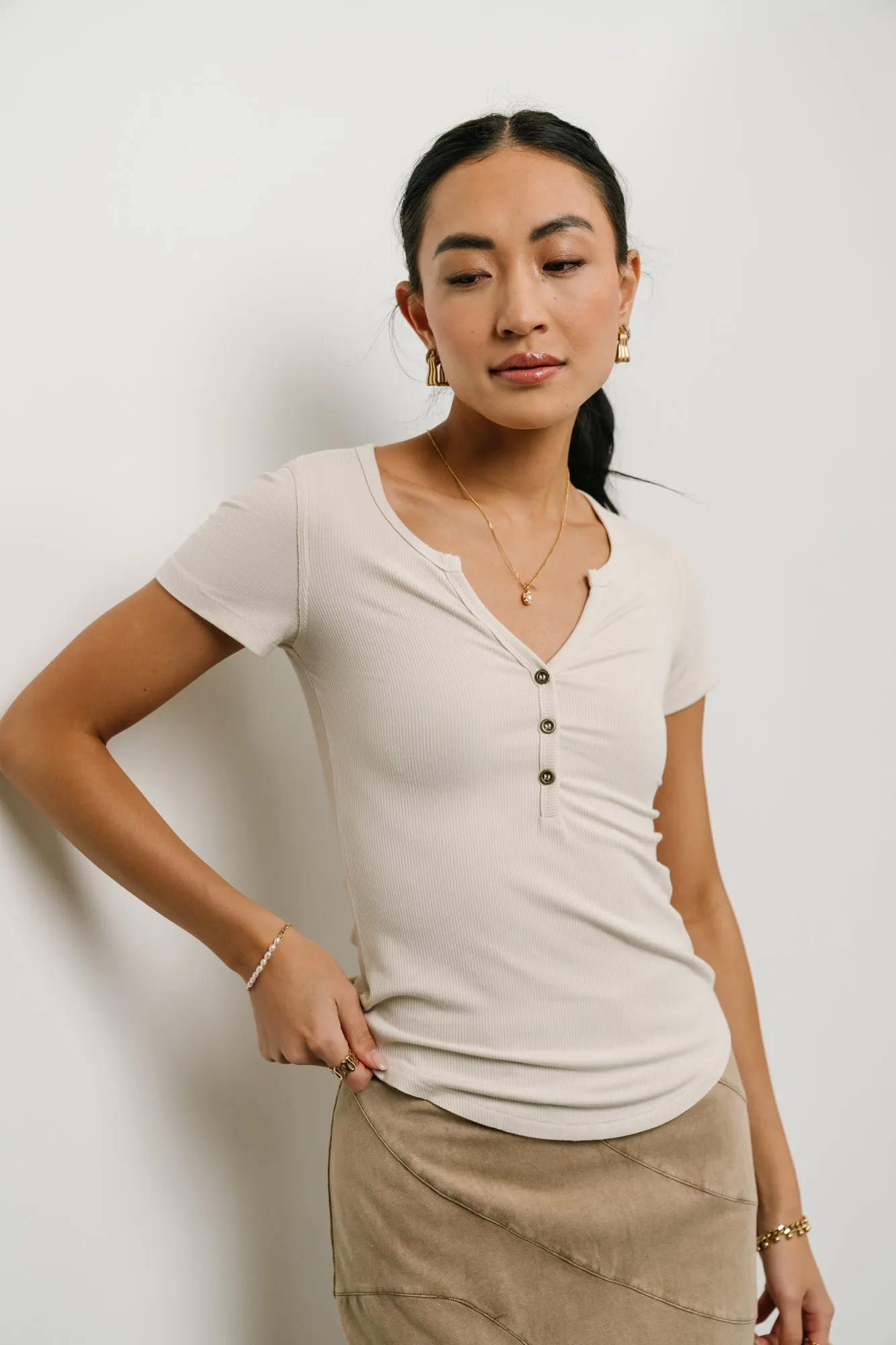 Serena Henley Top in Natural - FINAL SALE sold by bohme product image thumbnail 2