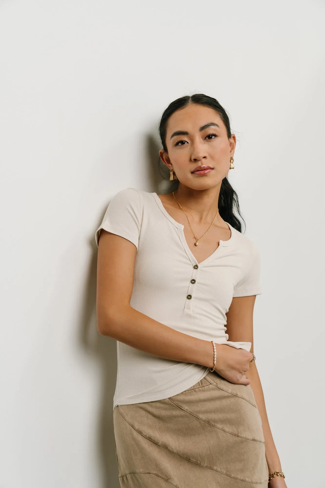Serena Henley Top in Natural - FINAL SALE sold by bohme product image thumbnail 4