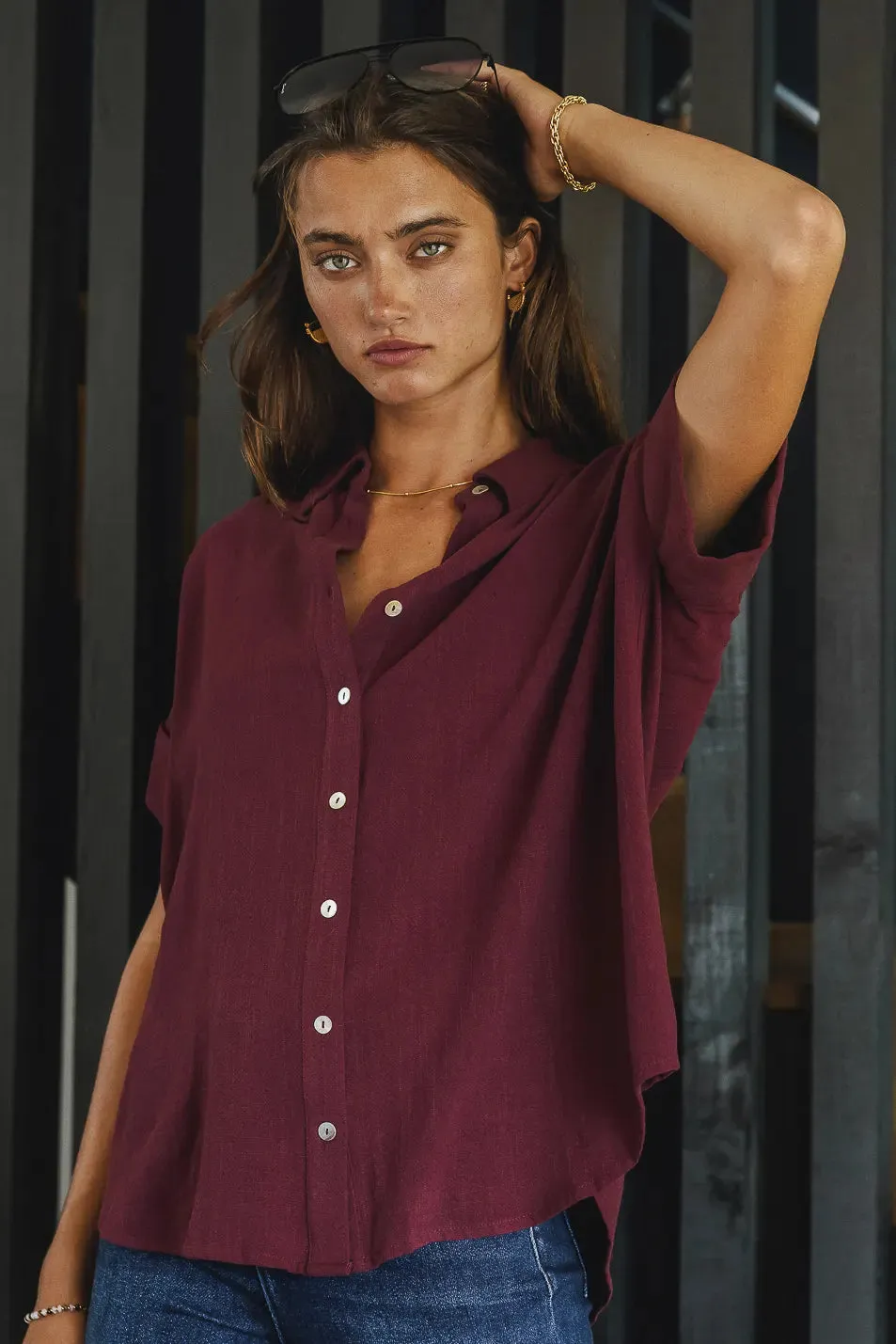 Caitlyn Button Up in Burgundy - FINAL SALE sold by bohme