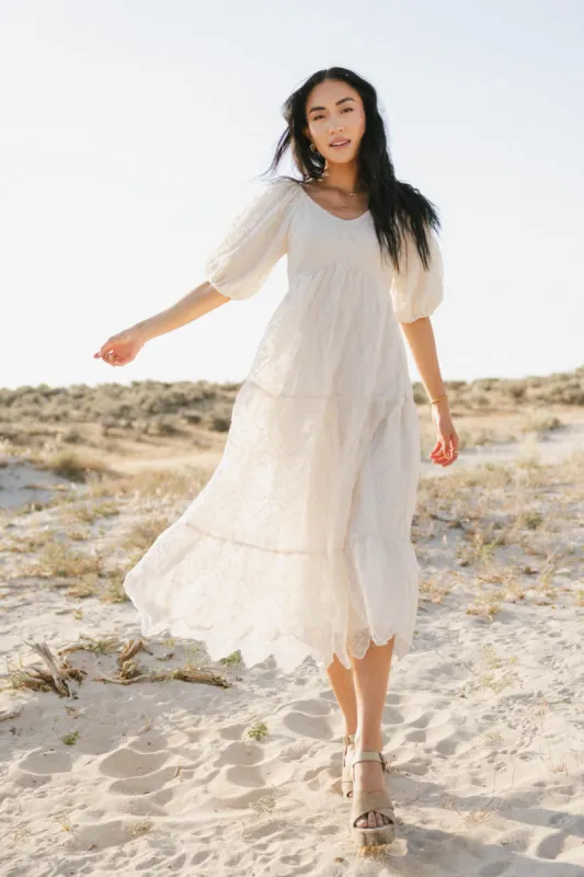 Kay Embroidered Dress in Natural sold by bohme