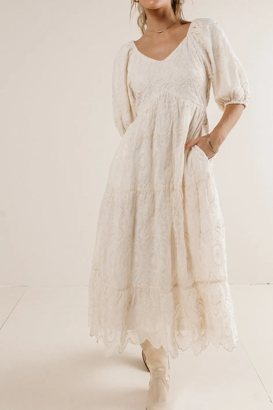 Kay Embroidered Dress in Natural sold by bohme product image thumbnail 2