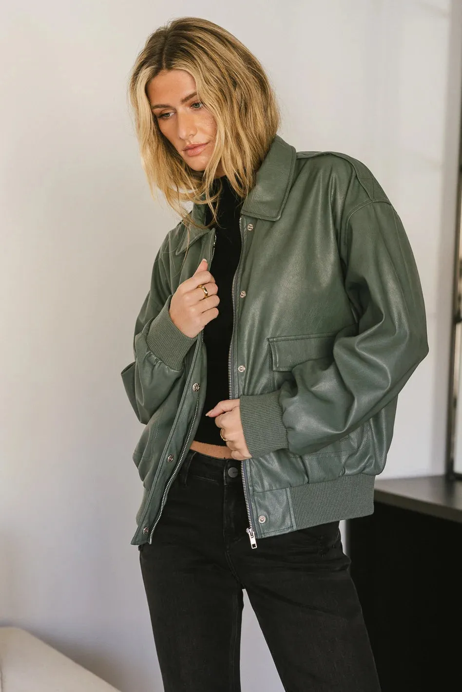 Call Me Back Vegan Jacket in Olive - FINAL SALE sold by bohme
